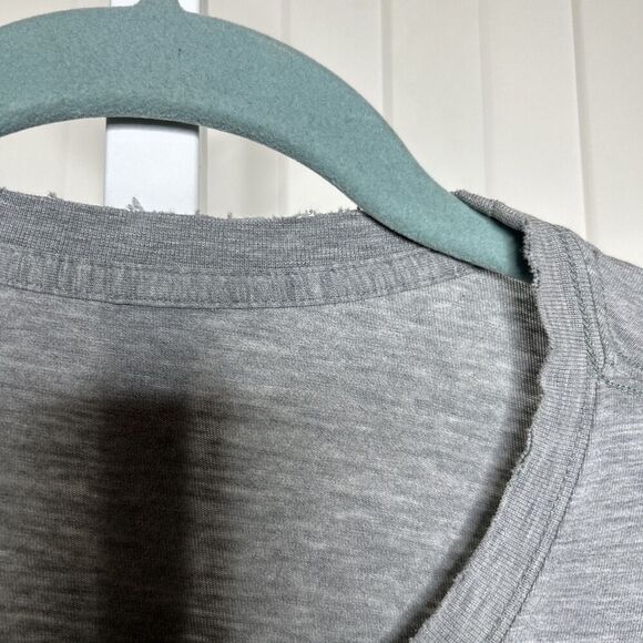 Lululemon T Shirt Distressed Neckline Gray Color Short Sleeves - Picture 3 of 6